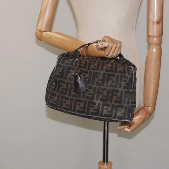 FENDI Zucca Canvas Hand Bag Brown Black Auth bs24769 - Picture 14 of 16